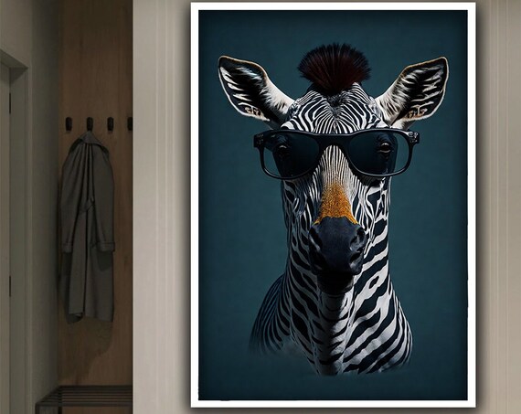Zebra With Glasses, Funny Zebra Art Print