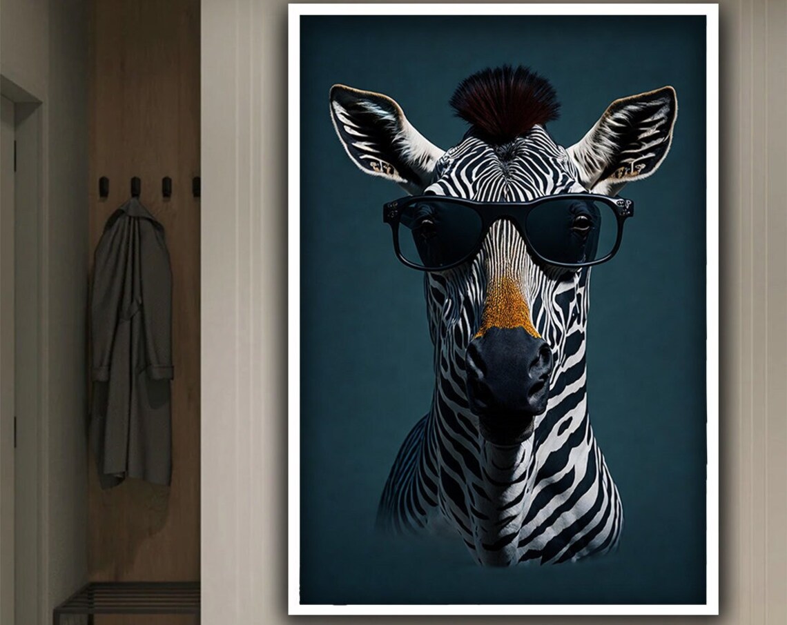 Zebra With Glasses, Funny Zebra Art Print