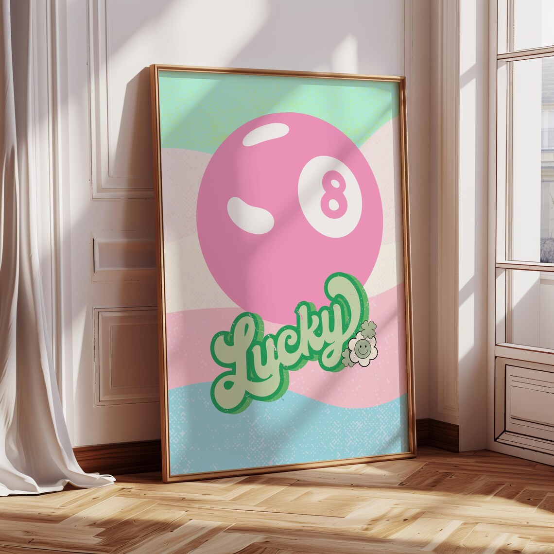 Lucky Pink 8 Ball Retro Pastel Coquette Trendy Wall Art Print - Image 3