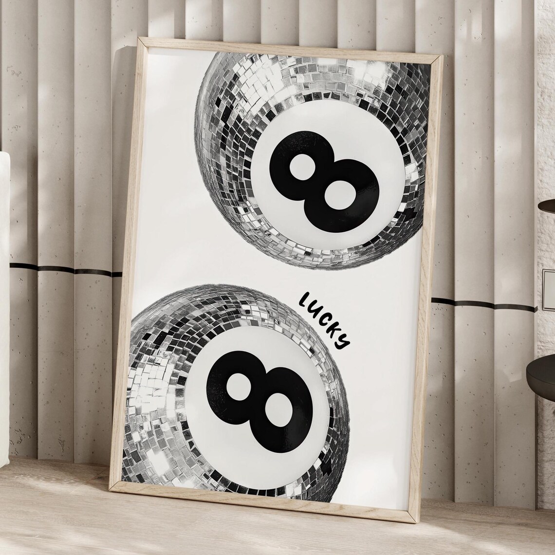 Lucky 8 Ball Disco Ball Black White Trendy Game Room Wall Poster - Image 4
