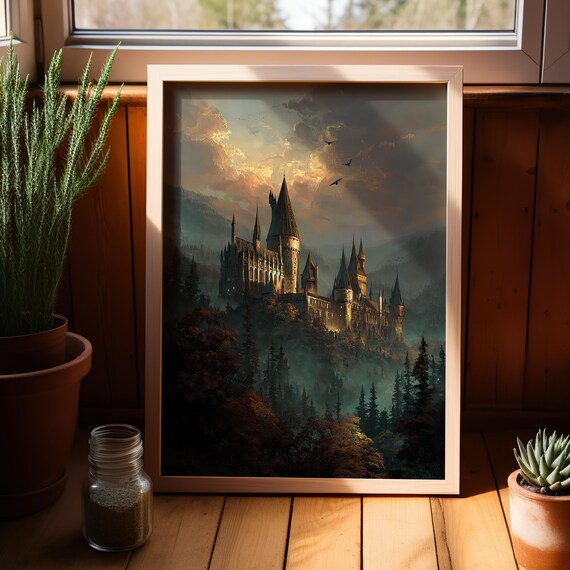 Dark Fantasy Wizard Castle Art Poster Or Canvas Print Enchanted Gothic Wall Decor Witchy Goblincore Magic School Illustration