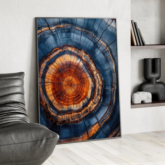 Colorful Tree Ring Abstract Art Poster Or Canvas Print Wood Slice Natural Wall Rustic Home Decor Modern Botanical Nature