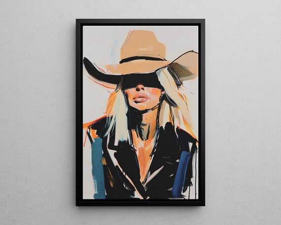 Cowgirl Western Woman With Blindfold Wall Art Poster Or Canvas Print Abstract Retro