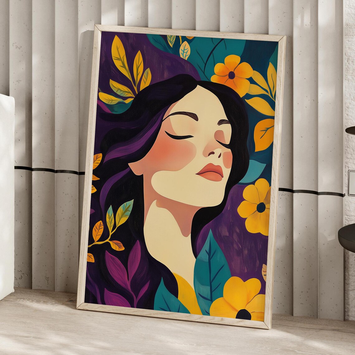 Vibrant Fauvism Botanical Woman Portrait With Yellow Flowers Poster