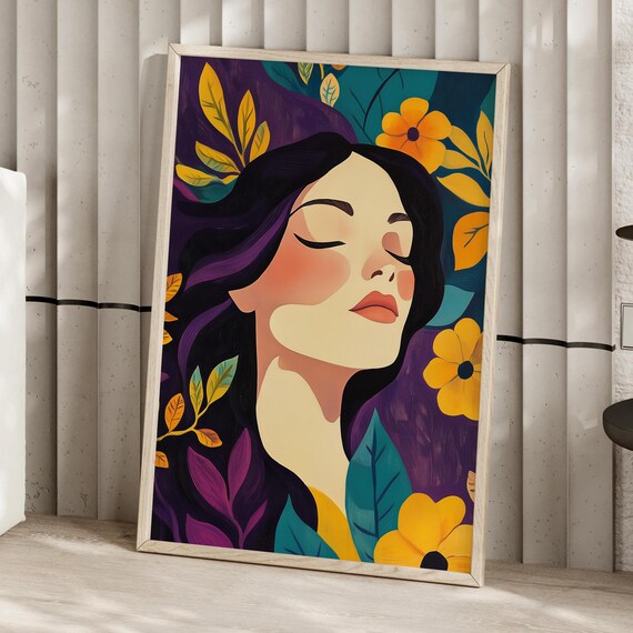 Vibrant Fauvism Botanical Woman Portrait With Yellow Flowers Poster