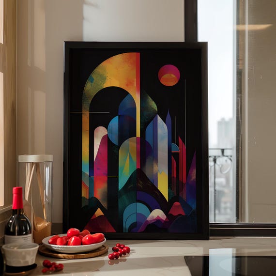 Geometric Valley Dark Abstract Painting Poster Or Canvas Print Mountains Nature Wall Decor Livingroom Home