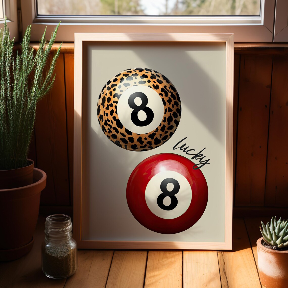 Lucky Eight Ball Leopard And Red Billiard Trendy Dorm Wall Art