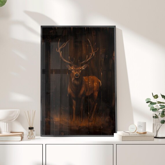 Majestic Stag Antlers Moody Dark Rustic Wildlife Animal Poster