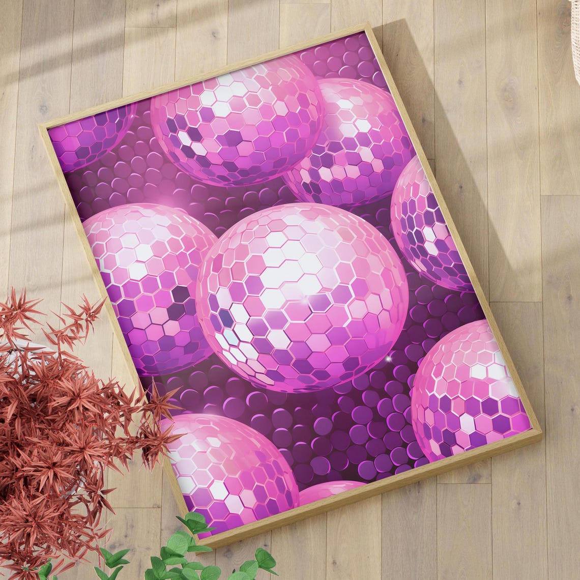 Purple Pink Disco Ball Collage Trendy Retro Dorm Room Wall Art