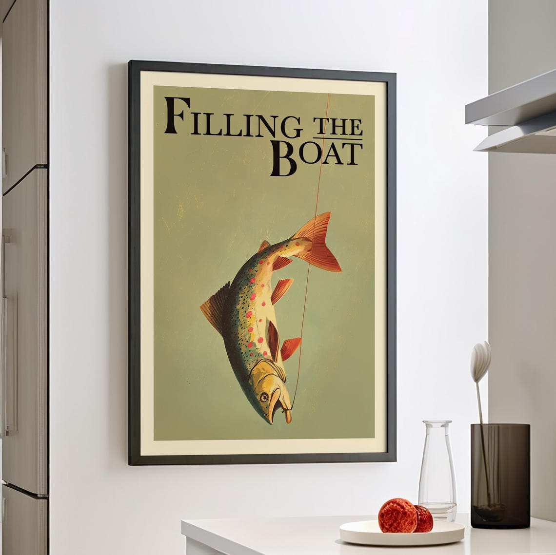 Filling The Boat Vintage Trout On A Fishing Line Retro Art Poster