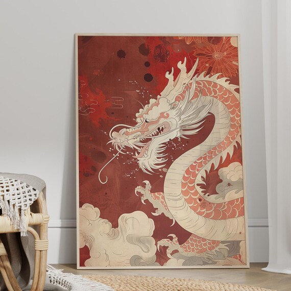 Chinese Dragon Lunar New Year Red Festivity Cultural Art Poster