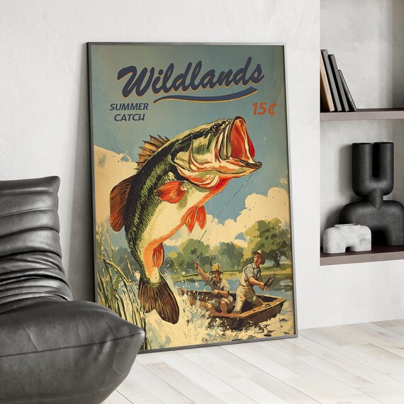Wildlands Summer Catch Vintage Bass Fishing Retro Art Poster