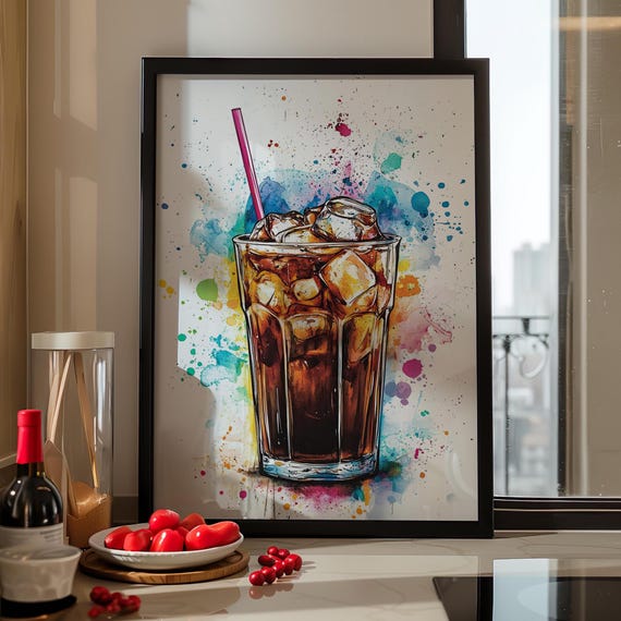 Iced Coffee Colorful Watercolor Art Poster Or Canvas Print Lover Gift Cup Steam Summer Coffe