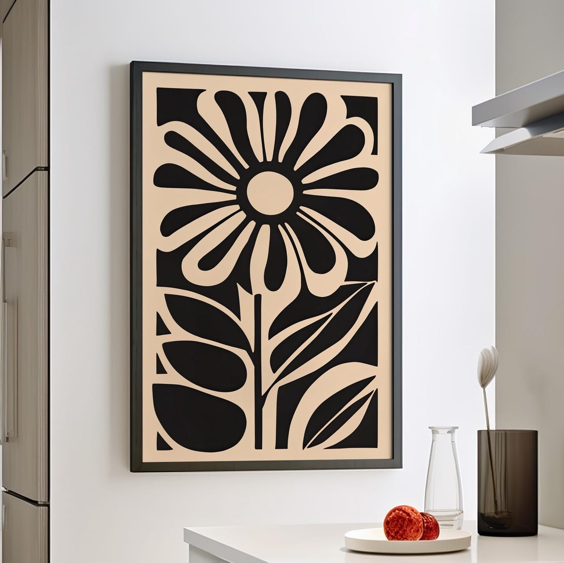 Bold Abstract Sunflower Matisse Inspired Black Floral Poster