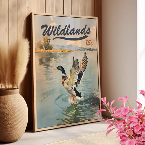 Mallard Duck Retro Wall Art Poster Or Canvas Print Hunting Fishing Vintage Wildlife Lake House Decor Fisherman Gift