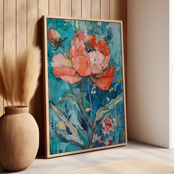 Peony Flower Impressionism Wall Art Poster Or Canvas Print Abstract Pink Botanical Vintage Style Painting Floral Nature Home Decor