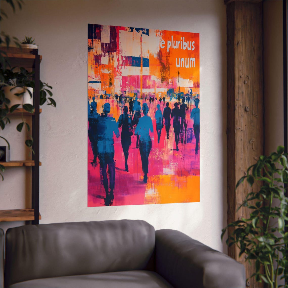 E Pluribus Unum Unity Quote Vibrant Colorful Crowd Abstract Poster - Image 2