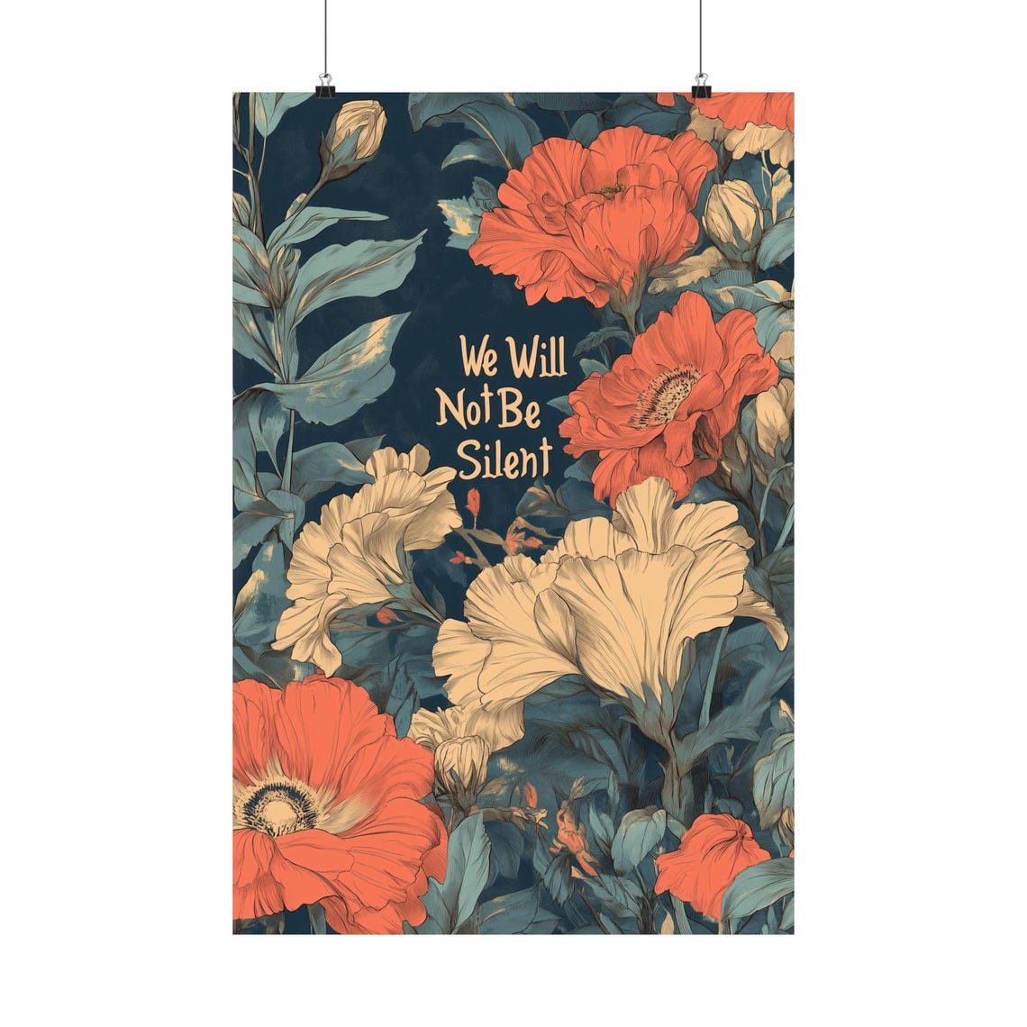 We Will Not Be Silent Feminist Floral Protest Statement Poster