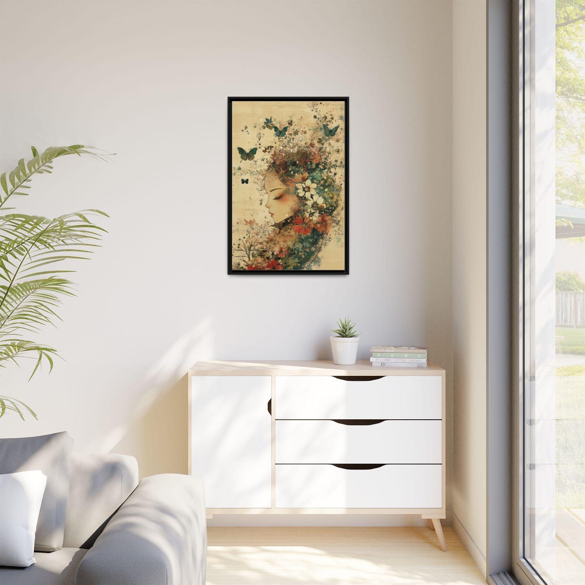 Woman Among Wildflowers Butterflies Vintage Botanical Poster - Image 2