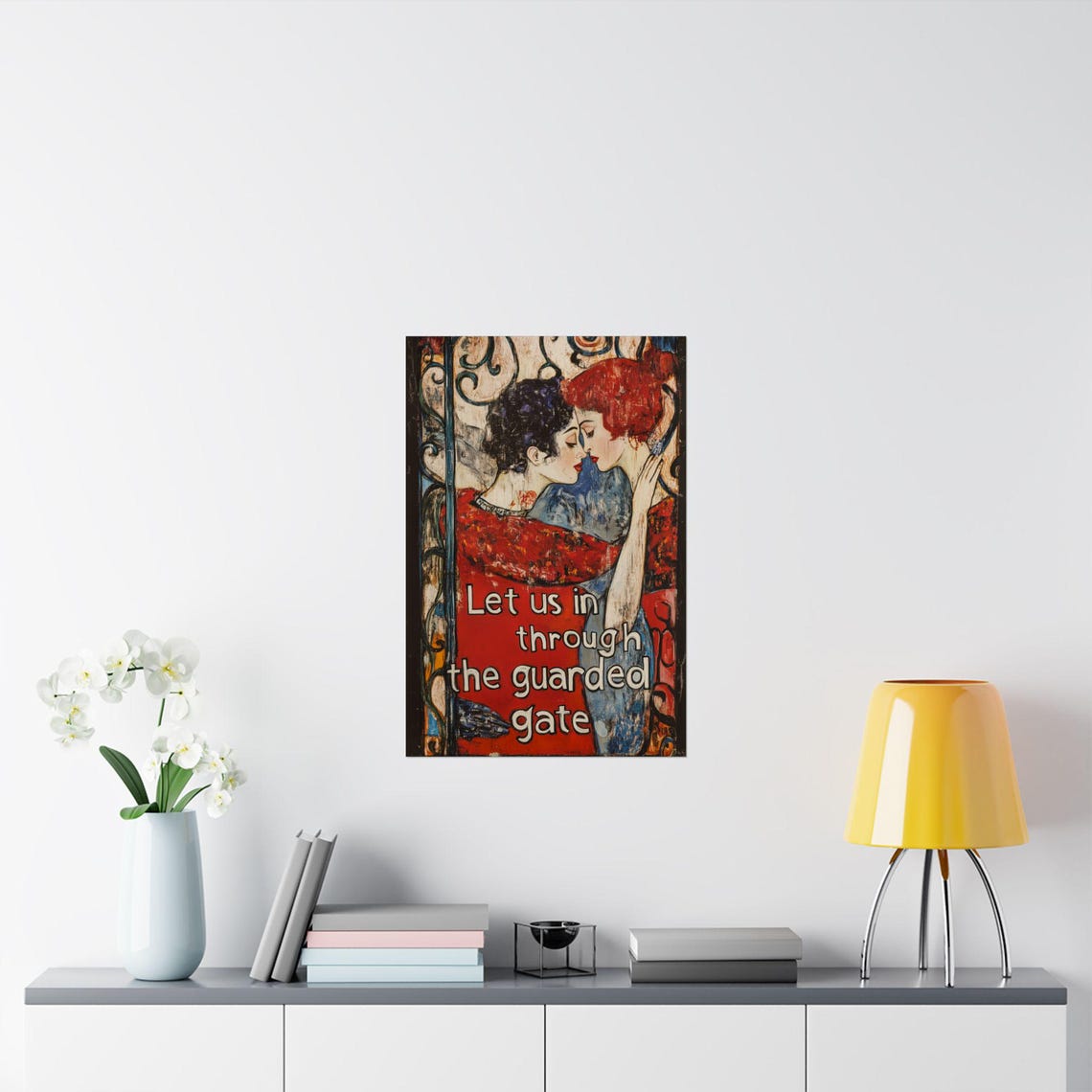 Let Us In Through the Guarded Gate Embracing Couple Klimt Art Poster - Image 2