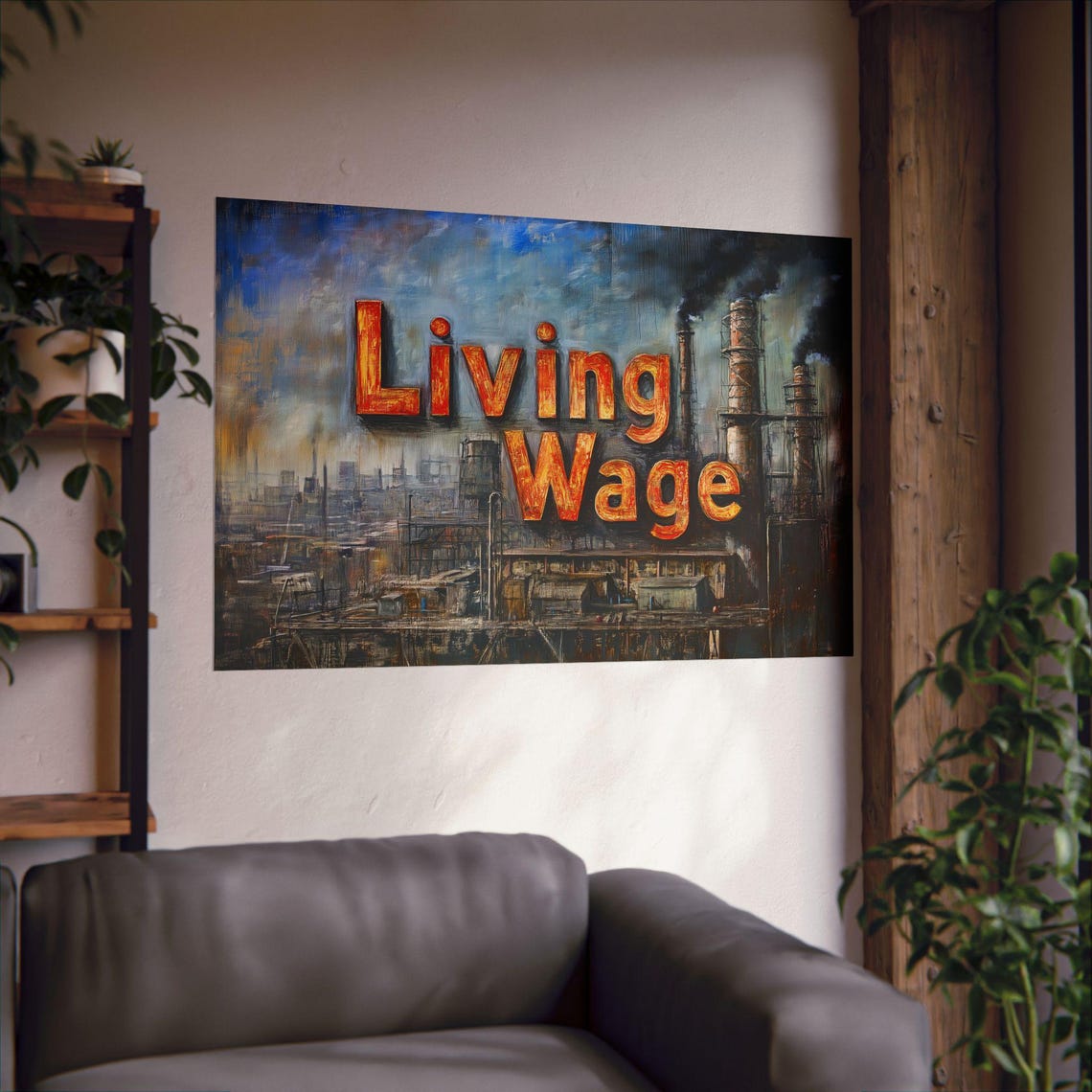Living Wage Industrial Factory Bold Statement Labor Art Poster - Image 2