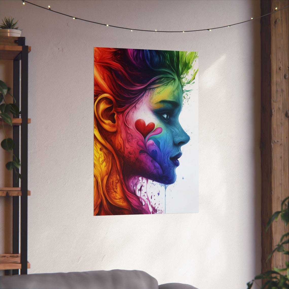 Love Is Love Rainbow Heart Woman Profile LGBTQ Pride Art Poster - Image 3