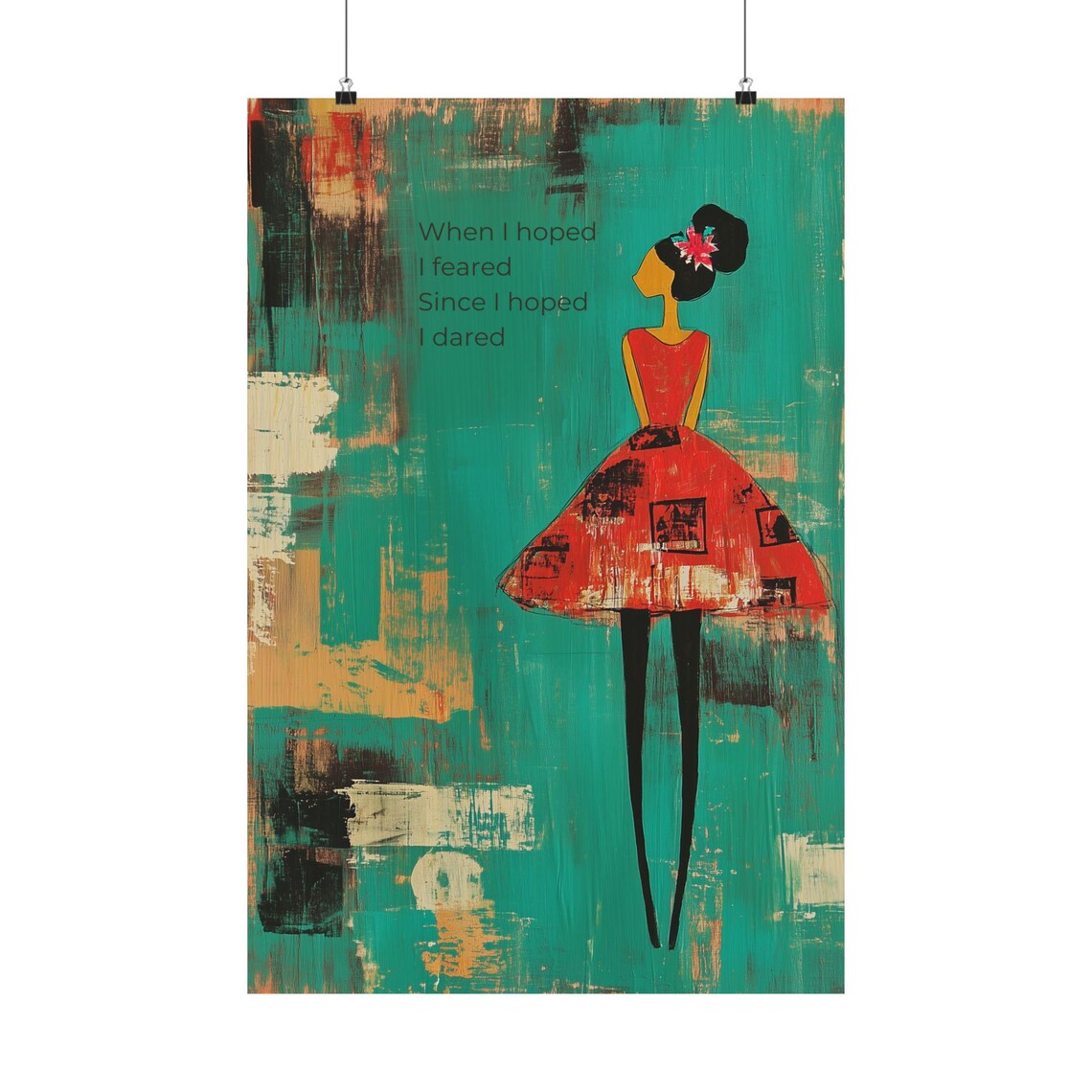 When I Hoped I Dared Stylized Woman Red Dress Fashion Art Poster
