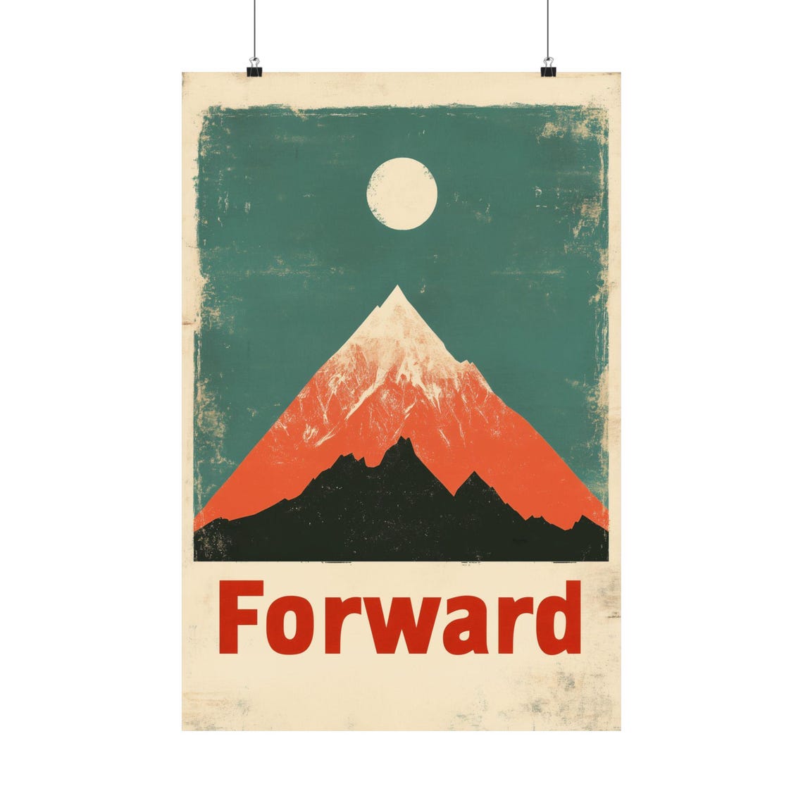 Forward Mountain Peak Moon Retro Travel Adventure Art Poster