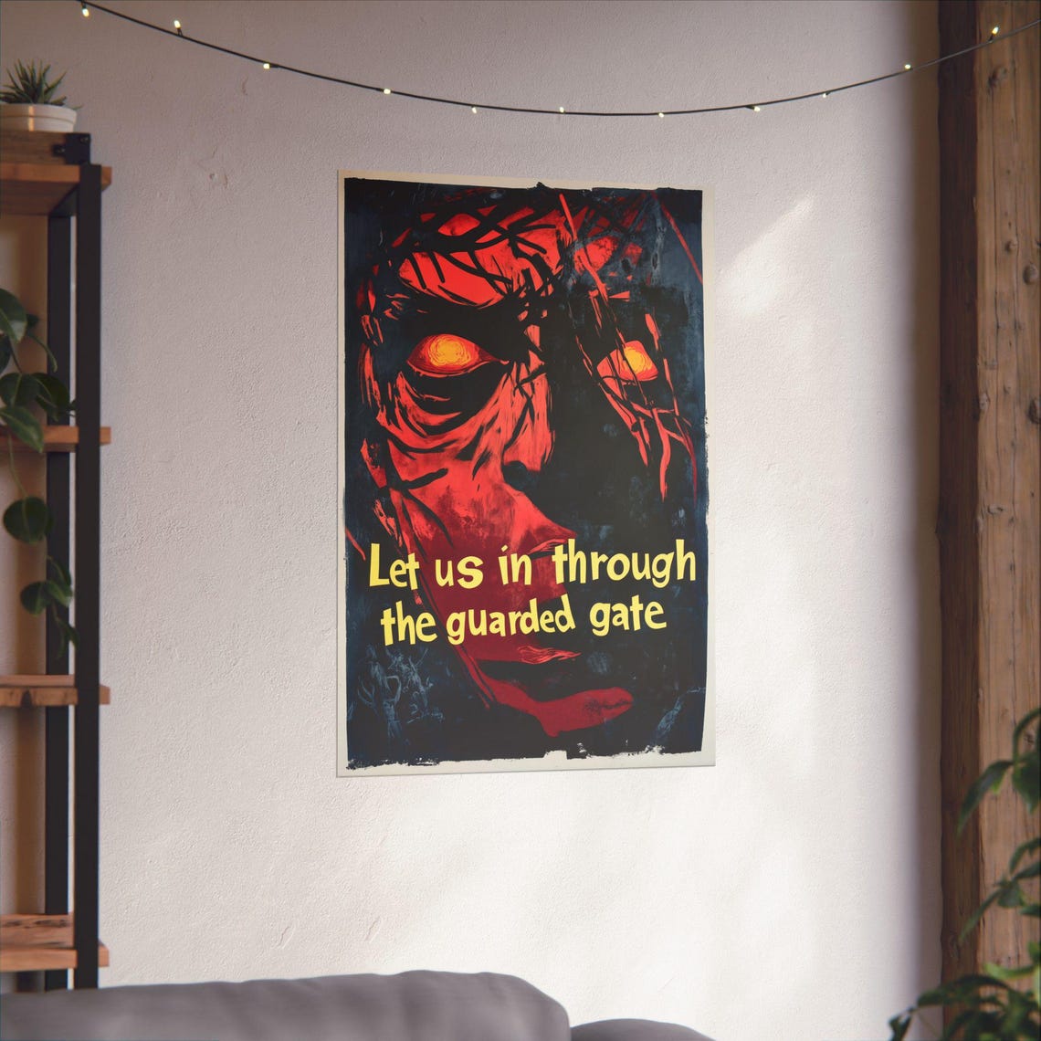 Let Us In Through the Guarded Gate Red Demon Face Protest Art Poster - Image 4