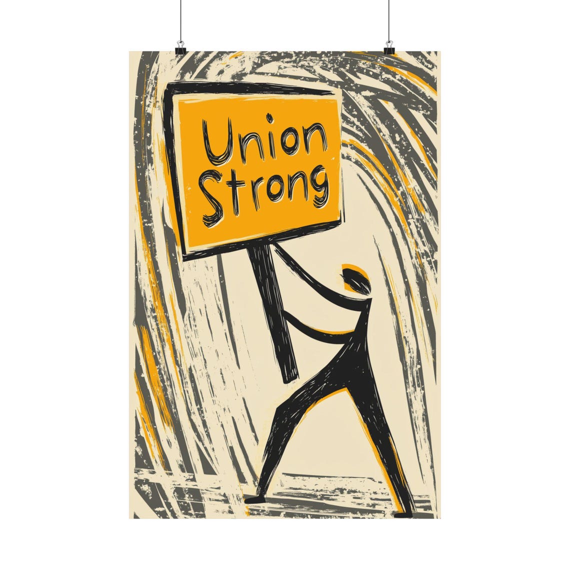 Union Strong Worker Holding Sign Labor Union Sketch Protest Art Poster