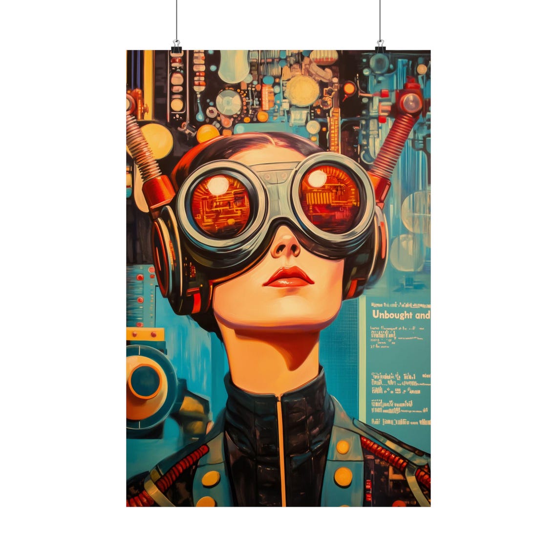 Retro Futurism Woman Goggles Steampunk Sci Fi Adventure Art Poster