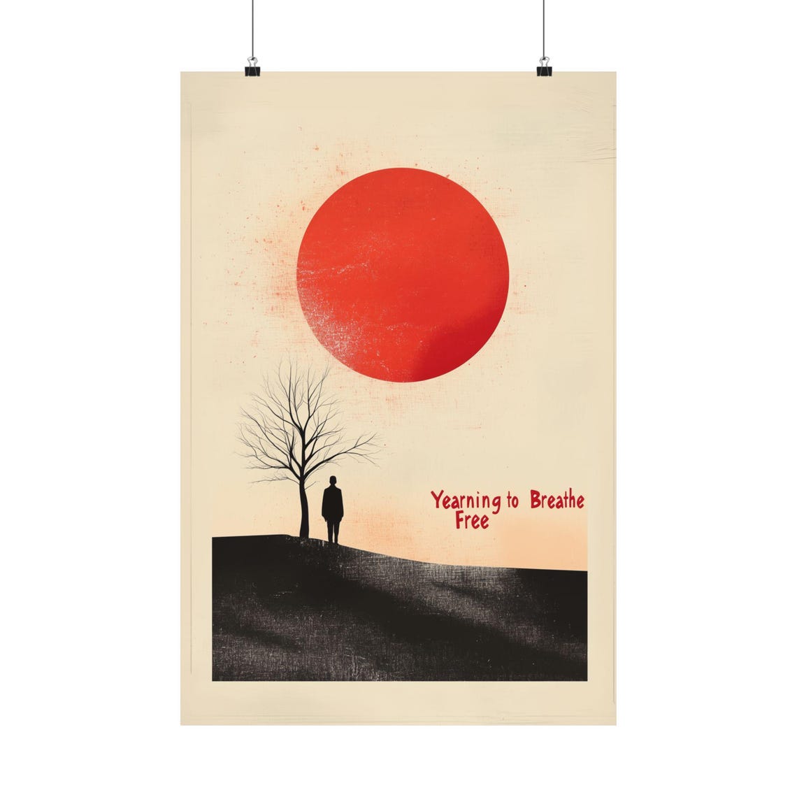 Yearning to Breathe Free Red Sun Minimalist Japanese Art Poster
