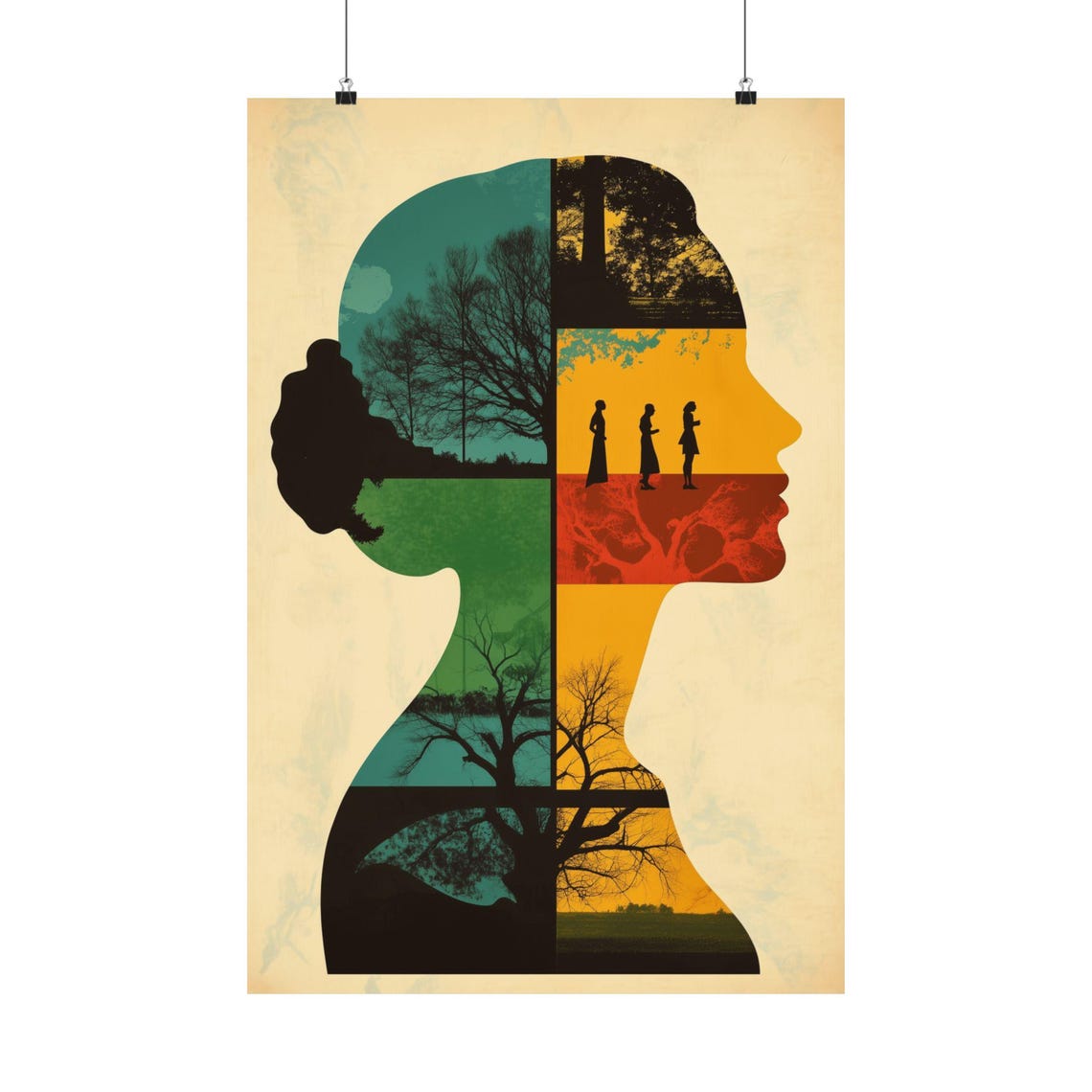 Woman Silhouette Photo Collage Trees Walkers Clever Art Poster