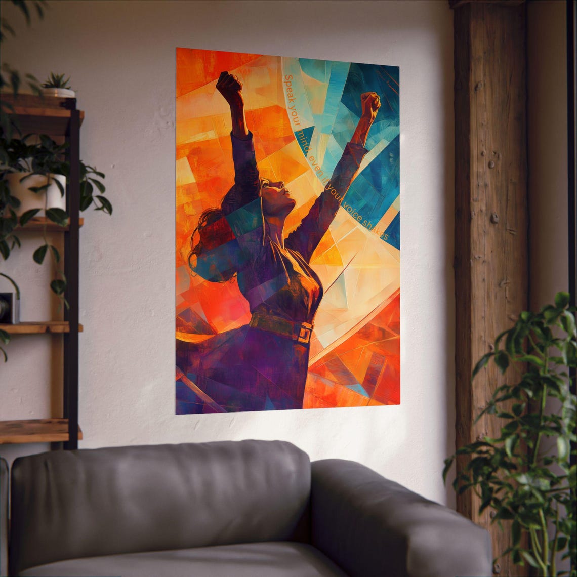 Speak Your Mind Victory Raised Fists Geometric Cubist Art Poster - Image 2