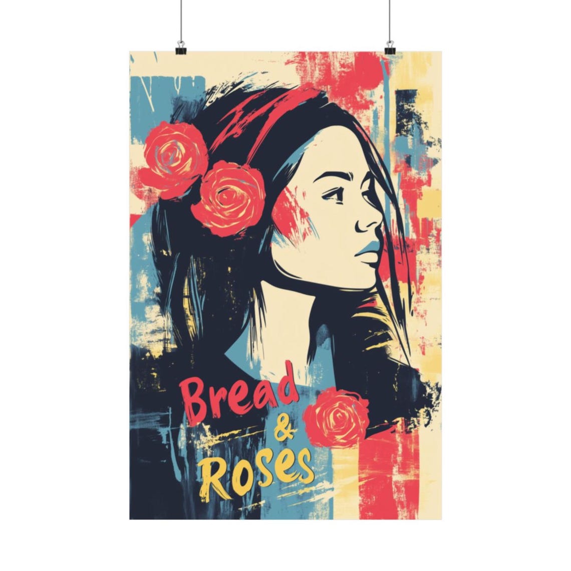 Bread and Roses Pop Art Woman Bold Colorful Protest Statement Poster