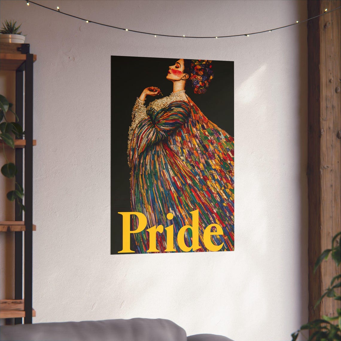 Pride Elegant Woman Rainbow Brushstroke Gown Dark Background Poster - Image 4