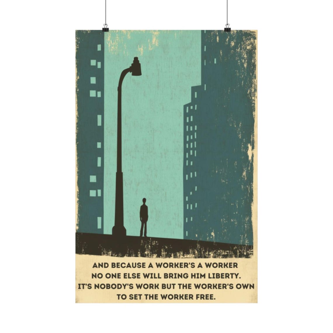 Set The Worker Free Quote Vintage City Street Night Protest Poster Art