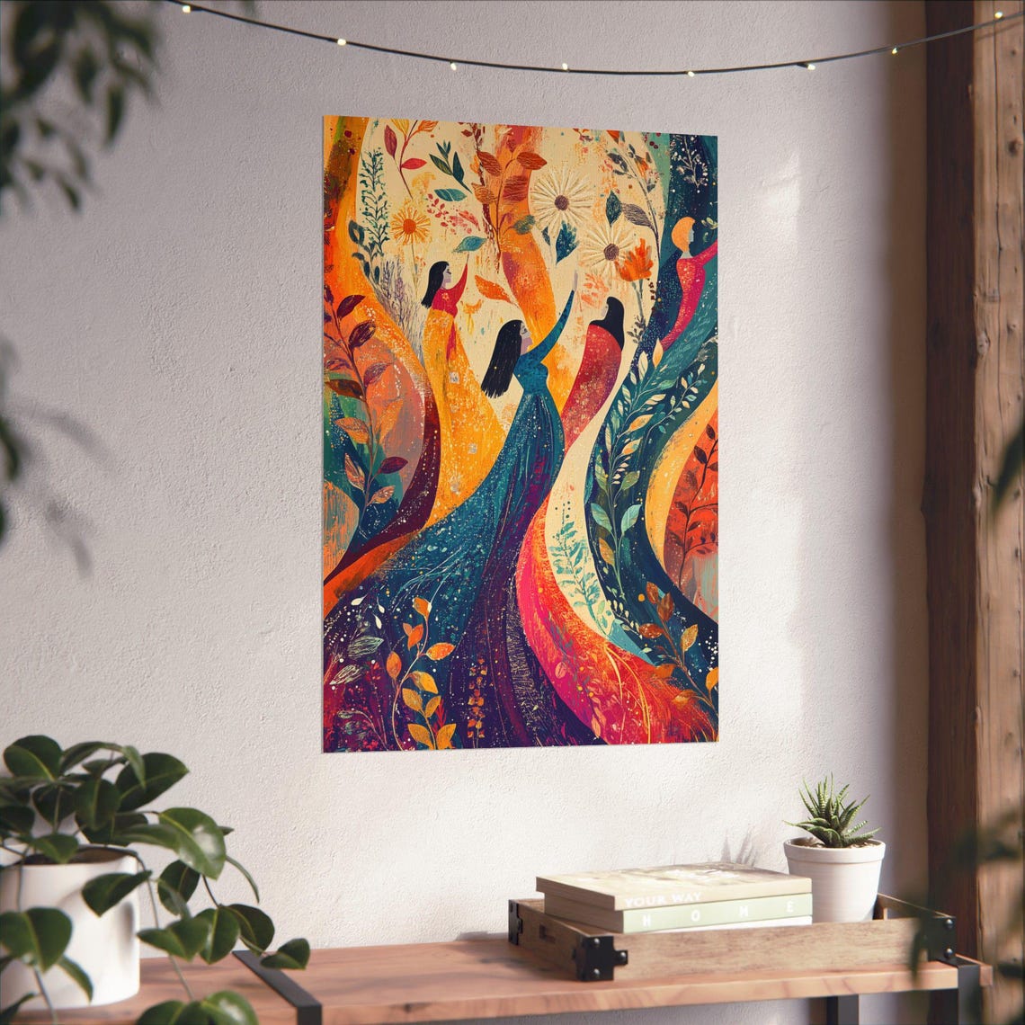 On the Rise Colorful Dancing Women Whimsical Floral Art Poster - Image 4