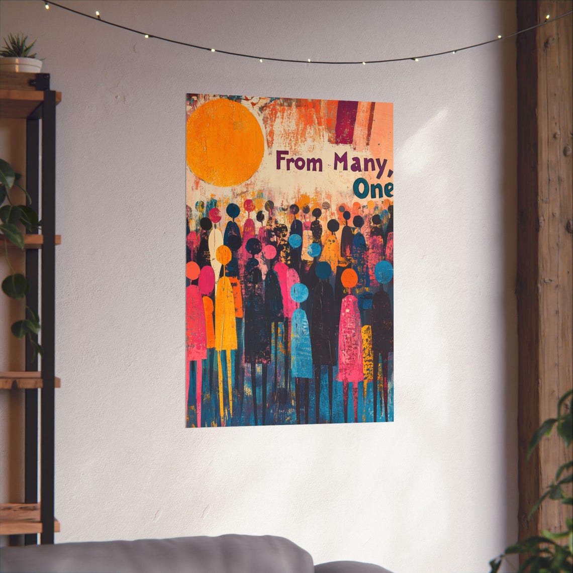 From Many One Colorful Crowd Unity Folk Art Celebration Poster - Image 3