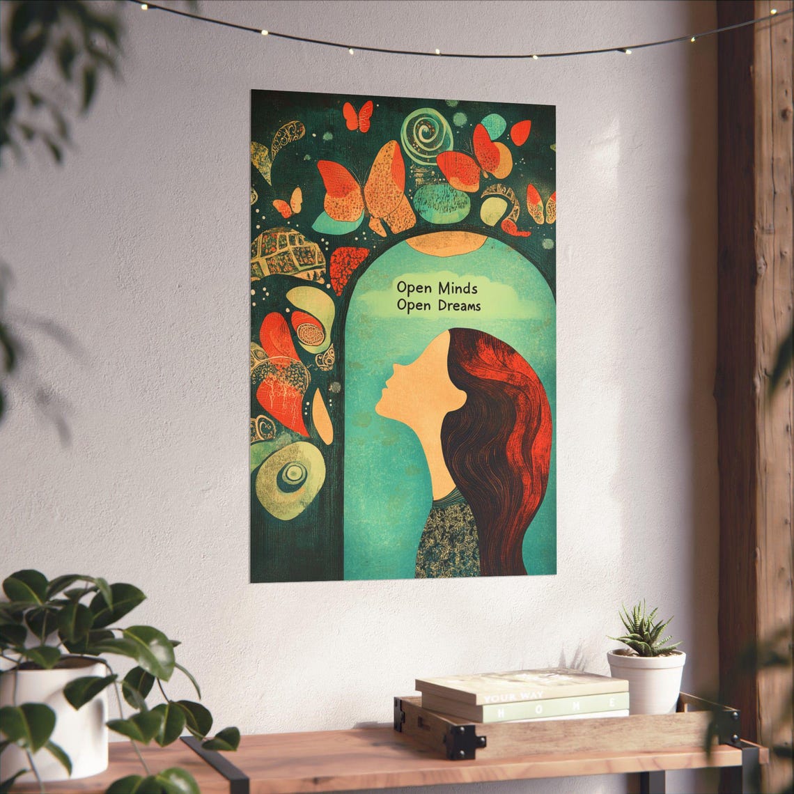 Open Minds Open Dreams Woman and Butterflies Inspirational Poster - Image 4