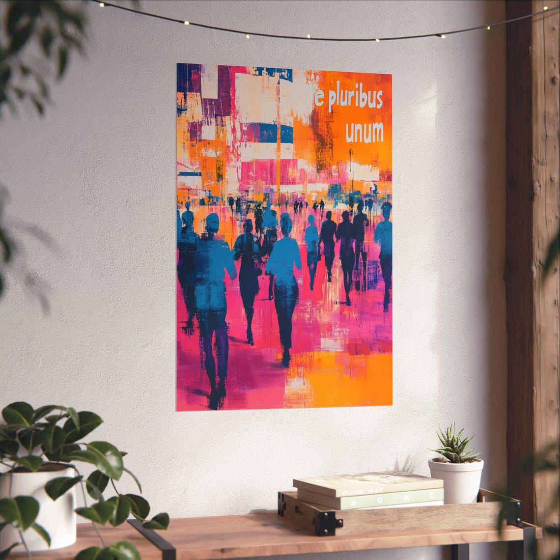 E Pluribus Unum Unity Quote Vibrant Colorful Crowd Abstract Poster - Image 4