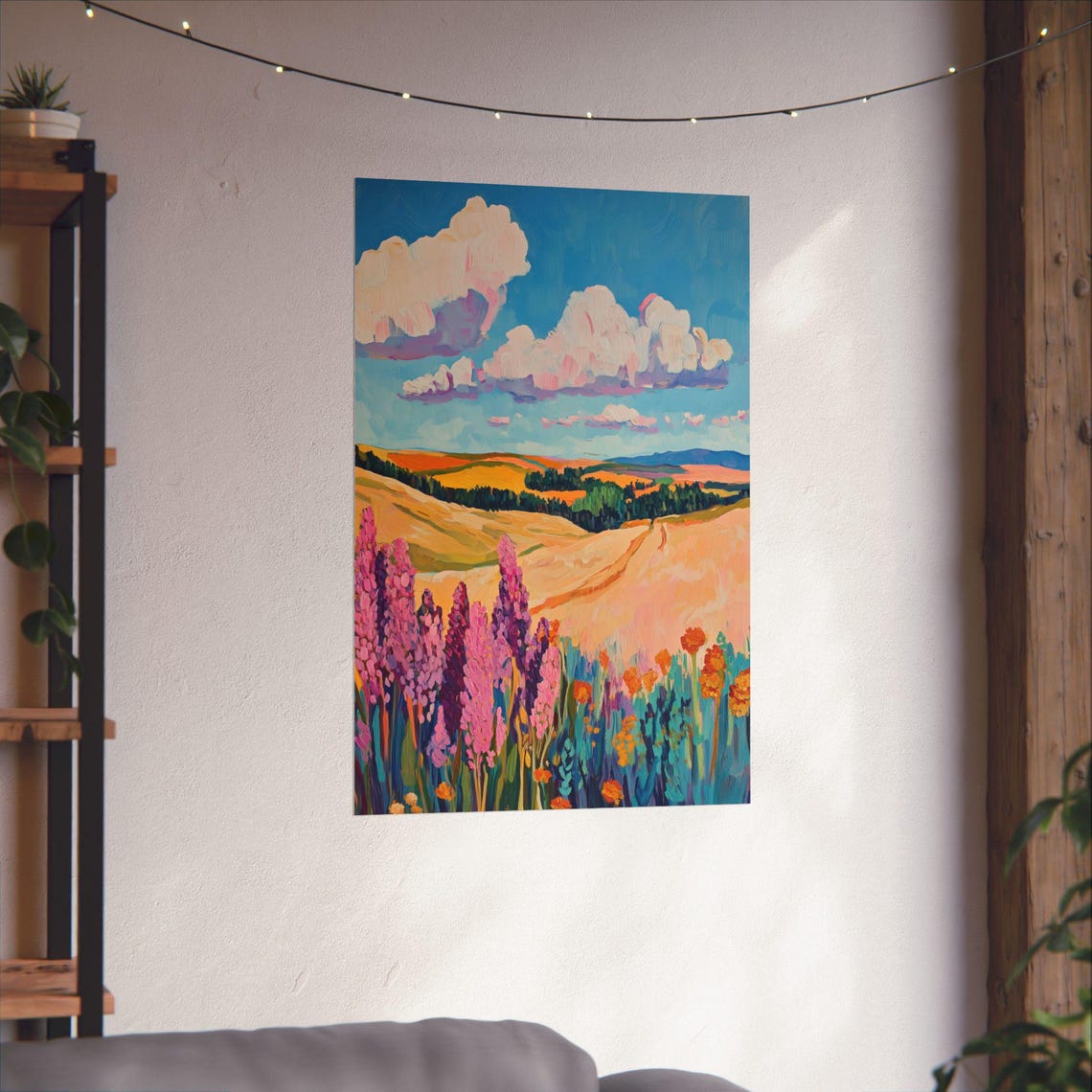 Golden Prairie Wildflowers Impressionist Meadow Cloudscape Wall Art - Image 4