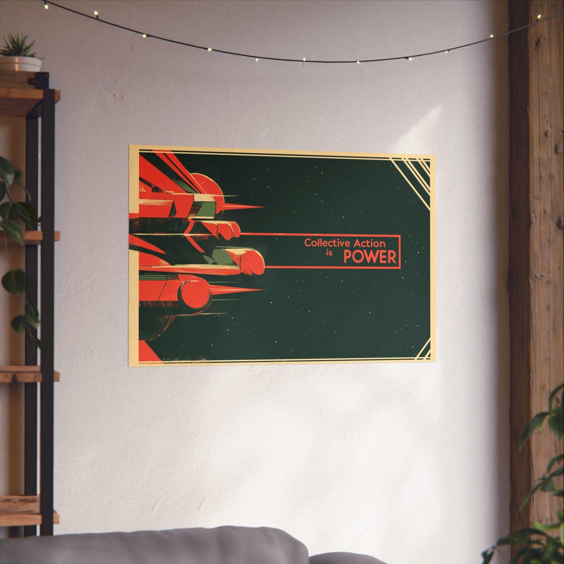 Collective Action is Power Retro Space Rocket Bold Deco Poster - Image 3
