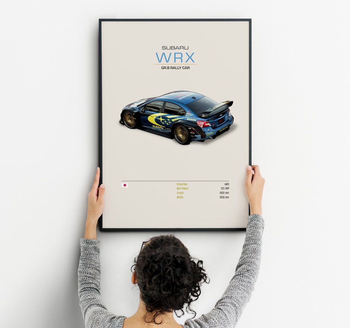 Subaru WRX GR.B Blue Rally Car Spec Sheet Poster Gift for Fans - Image 2