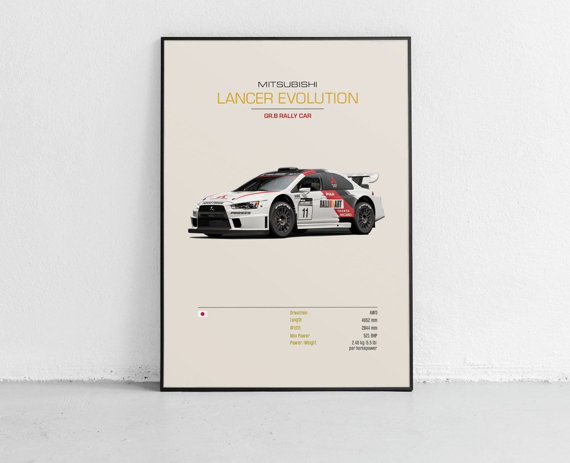 Mitsubishi Lancer Evolution GR.B Rally Car Spec Sheet Poster