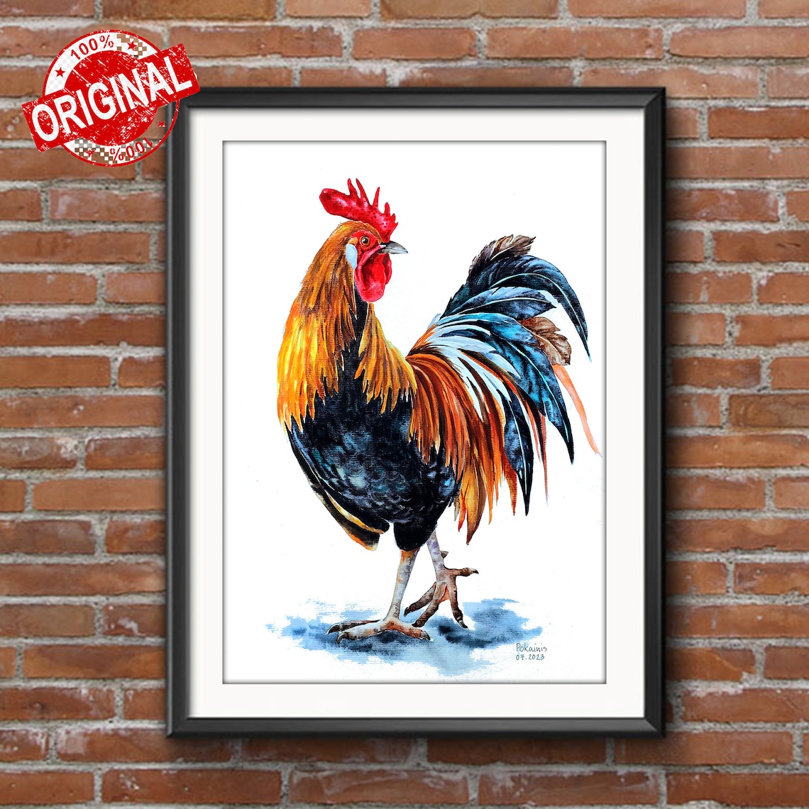 Watercolor Rooster Painting, Farmhouse Bird Art Print - Image 3