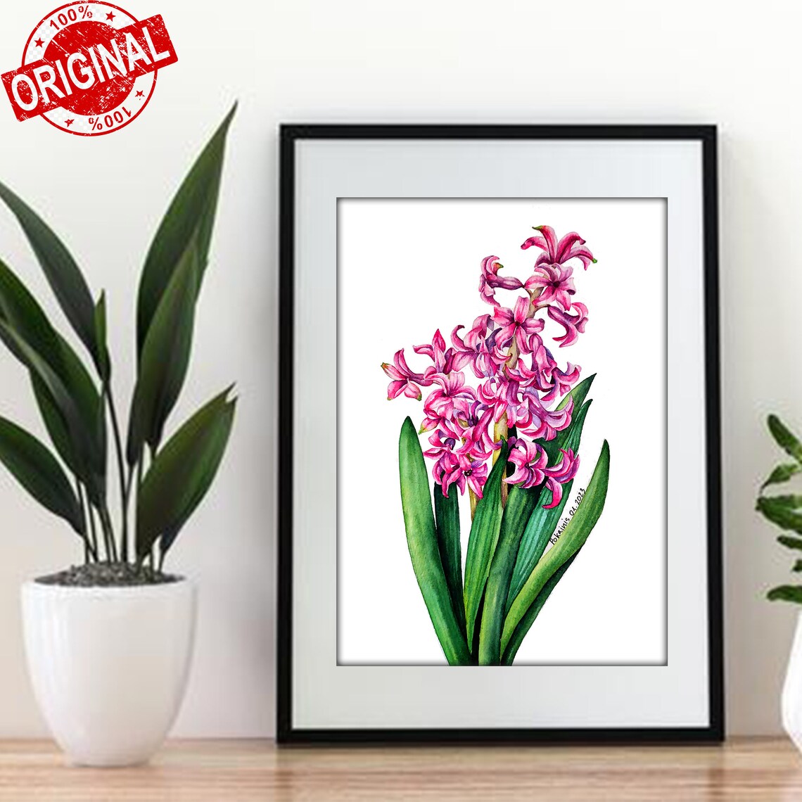 Pink Hyacinth Flower Stalk Botanical Watercolor Floral Art Poster - Image 2