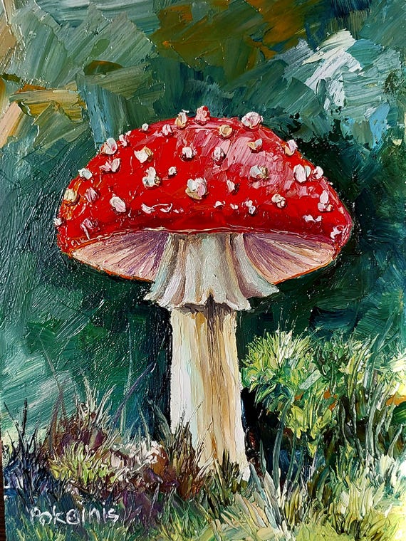 Fly Agaric Botanical Art Print, Impasto Mushrooms