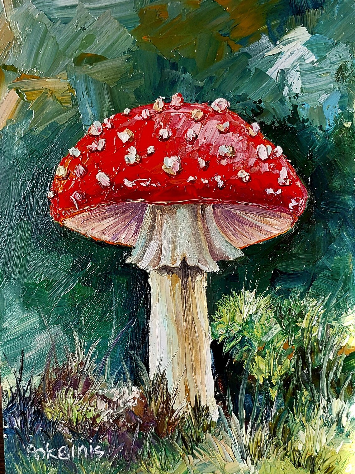 Fly Agaric Botanical Art Print, Impasto Mushrooms