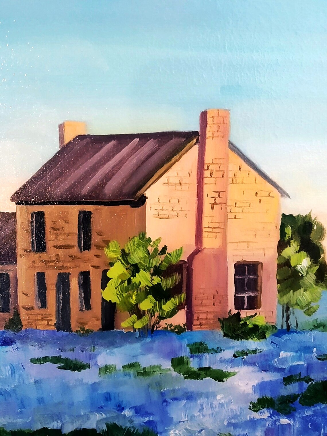 Old Stone Farmhouse Bluebonnet Field Oil Painting Spring Poster - Image 3